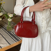 红色包包秋冬女2023新款 手提保龄球包百搭斜挎包休闲小方包 潮韩版