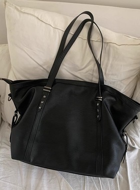 大容量包包女百搭学院风单肩包黑色通勤软皮托特包休闲斜挎包包潮