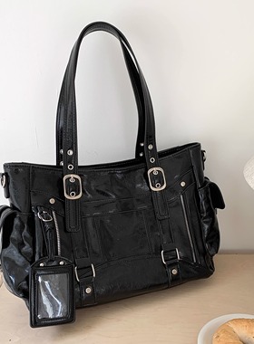 甜酷风大容量托特包个性百搭手提机车包简约Y2K单肩包通勤斜挎包