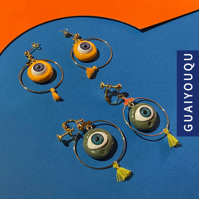 手工搞怪风眼睛百搭耳夹