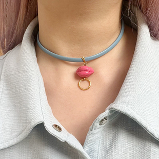 怪有趣 器官乱跑红唇chocker口红色号嘴巴颈链百搭流苏两张嘴项链