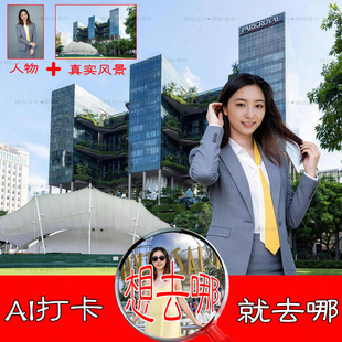 AI旅游拍照打卡景点写真留影远程P图改照片变装换背景