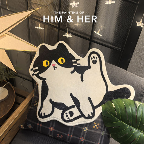 原创猫咪插画可爱坐垫子卫浴吸水防滑地垫民宿猫咖装饰脚垫可定制