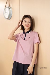 YUN 韫女装2023夏季新款撞色条纹镶边拉链领显瘦短袖POLO衫12672