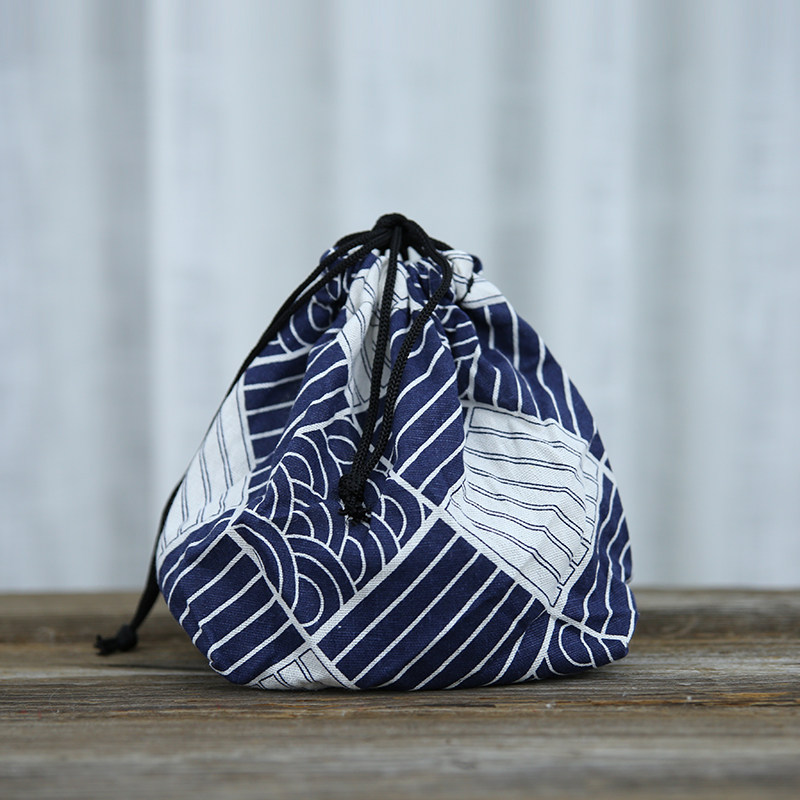 日式和风便当袋棉麻束口袋饭盒袋子杂物收纳袋礼品袋便携抽绳布袋