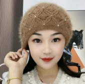 手工双层保暖针织帽时尚 珍珠头套护耳包头帽堆堆帽妈妈冬季 帽子女