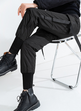 工装羽绒裤女外穿时尚2023年秋冬新款高腰显瘦加绒加厚休闲棉裤子