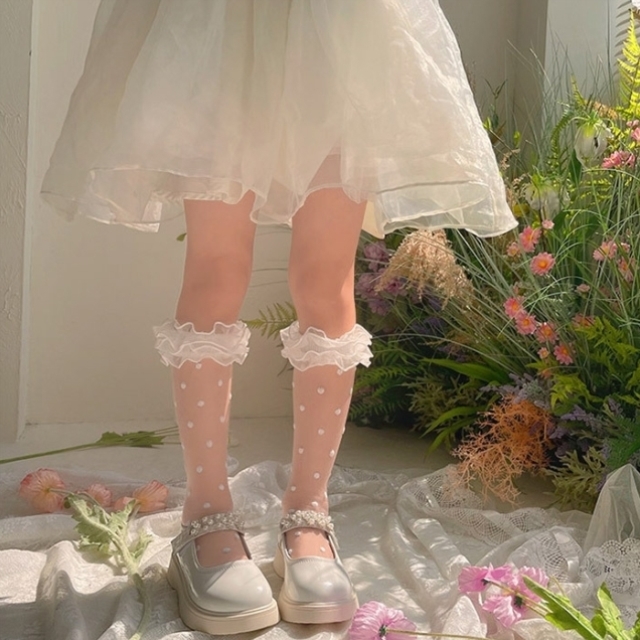 女童中筒袜夏季薄款水晶袜子儿童花边蕾丝袜宝宝洛丽塔公主堆堆袜