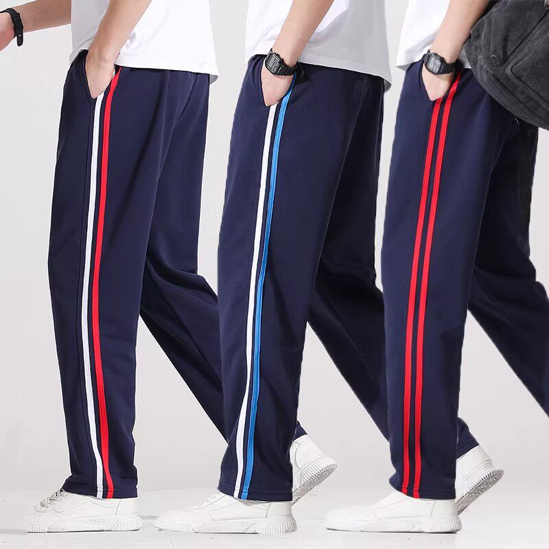 夏薄棉质双红双蓝条杠边校服裤子