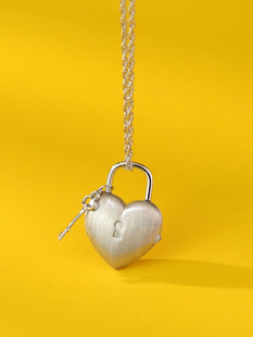 原创同心锁刻字S925纯银爱心形钥匙锁照片相盒吊坠项链女圣诞礼物