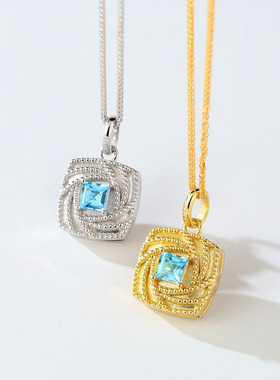 【碧穹】原创设计s925银镀金镶嵌托帕石Locket照片项链女简约复古