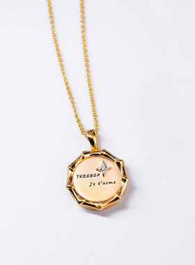 【夜星】原创竹子金币相片盒locket吊坠刻字照片项链s925纯银镀金