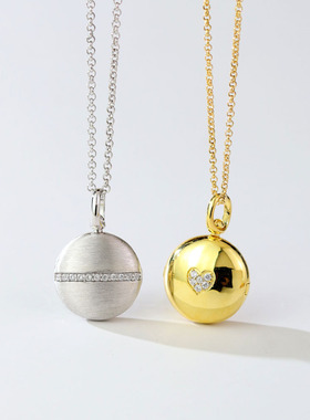 【心意】原创S925银镀金情侣照片项链圆一款两戴Locket吊坠女简约