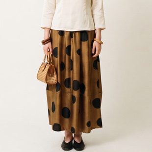 女弹力腰洋气波点质感60mm半裙DLF 26新款 887601 波点花苞裙