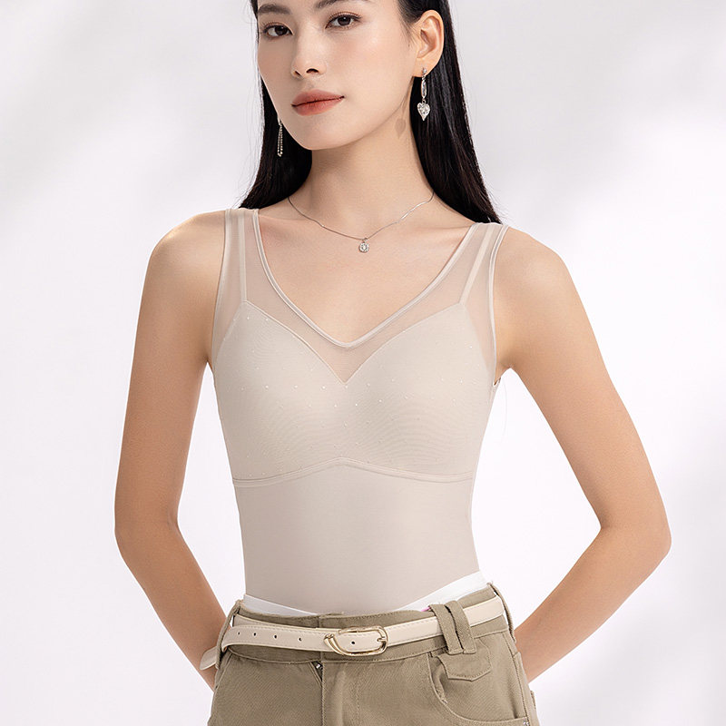 雅仙柔秋季蕾丝塑身背心女带胸垫一体薄款收腹托胸聚拢打底85802