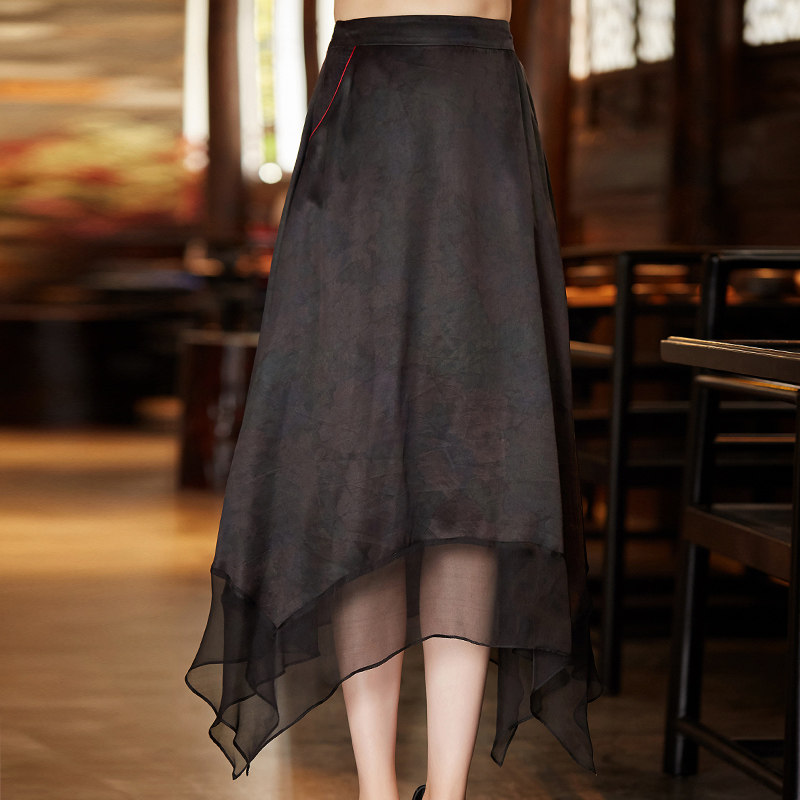 Xi Yue 2021 Spring new pattern Retro Chinese style Real silk gambiered Guangdong gauze printing Versatile literature skirt Downloadin the Women's clothing/Boutique , Skirts  category - from Buy2taobao.com to provide professional Taobao agent buy service