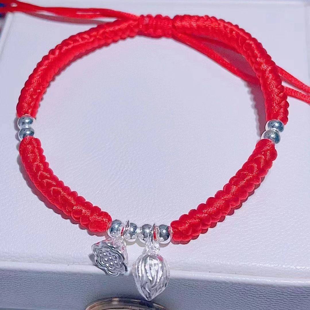 足银手链纯银两世欢红绳