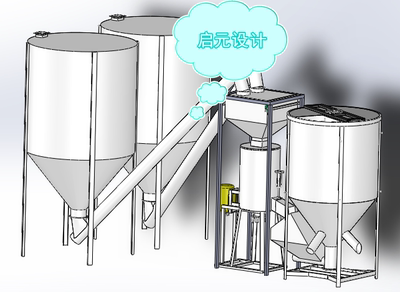 废料混合搅拌生物颗粒原料混料生产线3D设计图纸非标自动产线3d图