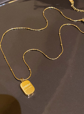 不掉色18K金纯钛钢小方砖项链轻奢小众高级感简约气质锁骨链颈链