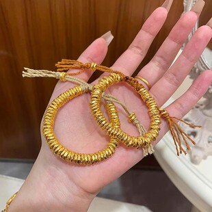 古法沙金盘缠手串女金色碎金子编织手链手绳金色碎碎礼物百搭手