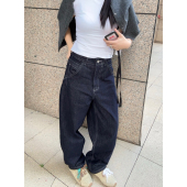 A3原色明线高克重落裆阔腿锥形牛仔裤 忧郁 米老虎