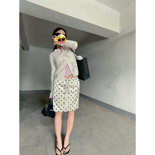 midi经典 春夏法式 复古缎面黑白波点半裙及膝裙女 米老虎 忧郁