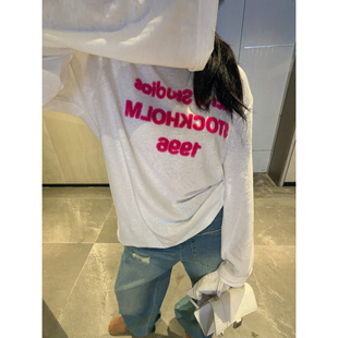 短袖 忧郁 棉麻t恤宽松气质显瘦长 毛绒字母防晒罩衫 上衣 米老虎