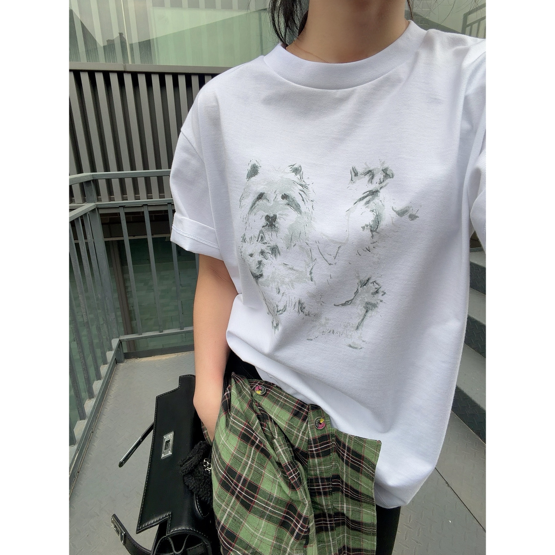 忧郁的米老虎/狗狗水墨印花显瘦宽松百搭短袖夏季T恤男女情侣