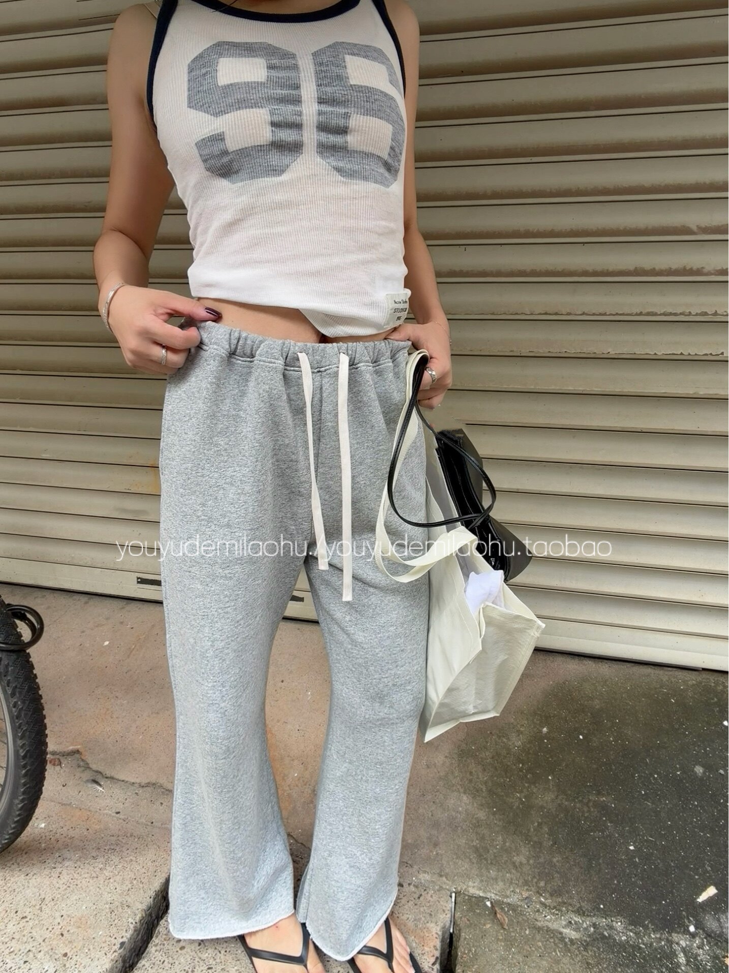米老虎抽绳九分微喇显瘦卫裤女