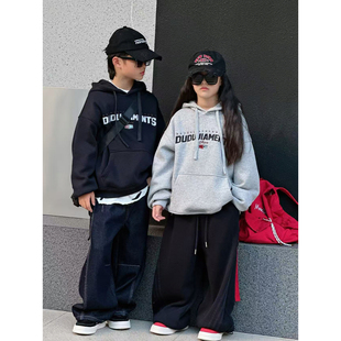 6055 男女童加绒运动帽衫 青少年长袖 连帽卫衣2025冬装