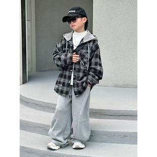 2025青少年冬季新款连帽格子加厚外套6066