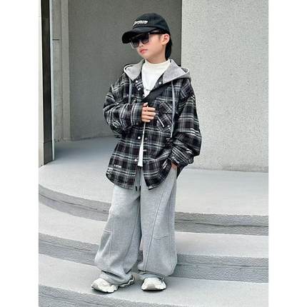 2025青少年冬季新款连帽格子加厚外套6066