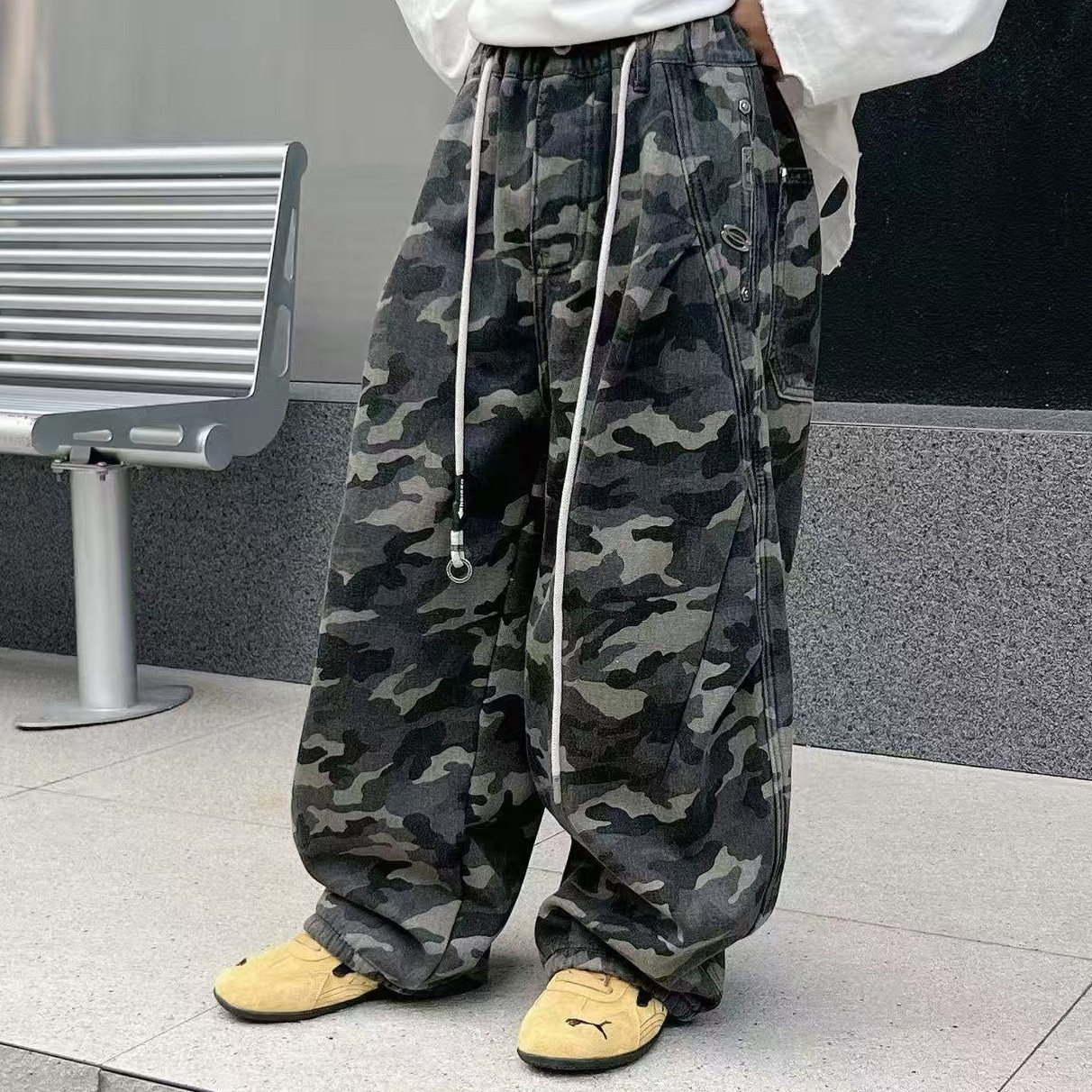 2025青少年冬季加绒迷彩长裤男女童加厚休闲裤5016