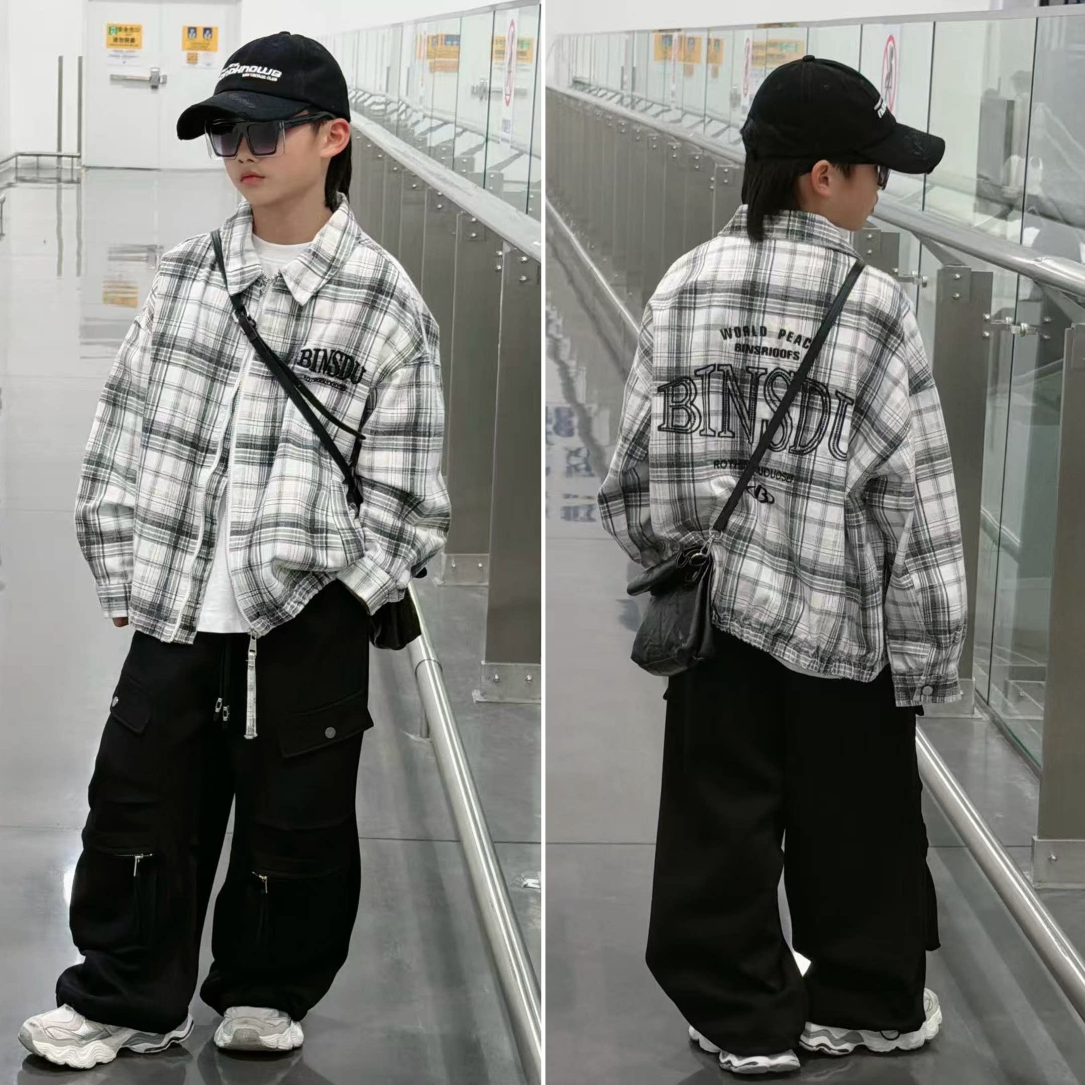 儿童格子衬衫领休闲风青少年长袖春季翻领衬衫韩版外套3605