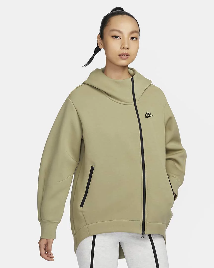 Nike Tech Fleece женская куртка с диагональной молнией свободного кроя с капюшоном FB8244-010/110/276/618
