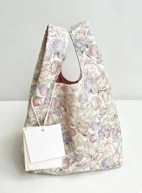 环保郁金香花超市折叠购物袋便携可折叠单肩中号包大布袋手提包袋