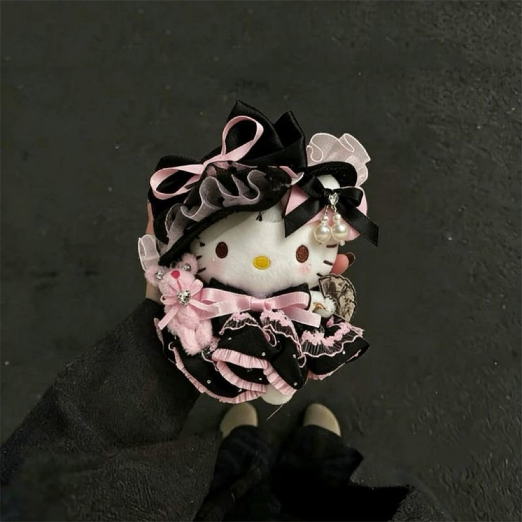 甜酷黑粉色Kitty包包挂件少女心毛绒公仔玩偶背包挂饰钥匙扣礼物