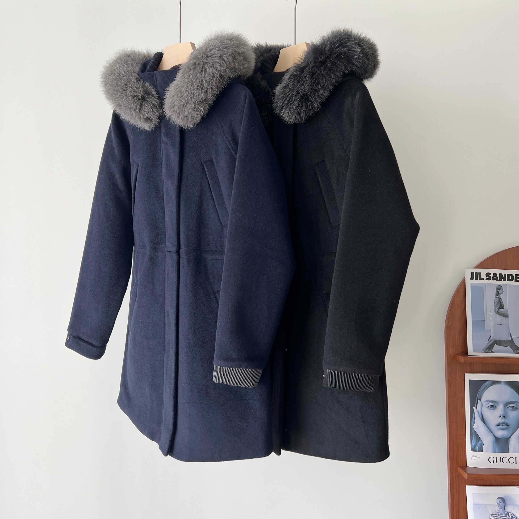 御寒神衣 意大利lp 山羊绒羊毛可拆卸银狐领连帽派克棉服大衣外套,女装/女士精品,毛呢外套,淘宝优惠券,粉丝福利购,淘宝优惠卷