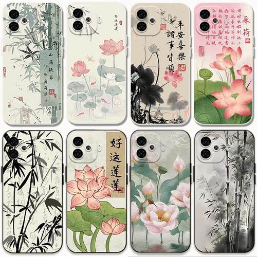 适用iqooz9x手机壳z7x国风荷花z7i爱酷iqoo z9x z8 z8x z7中式z5x竹子z6x国潮iqooz9Turbo防摔z9Turbo+软胶套