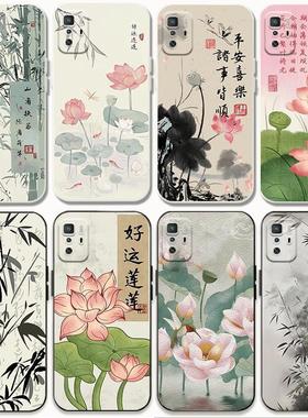 适用红米note7 note8 note10 pro手机壳中国风note10pro荷花国潮redmi竹子10x note9 4g中式5G防摔全包软胶套