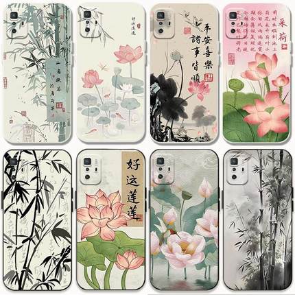 适用红米note7 note8 note10 pro手机壳中国风note10pro荷花国潮redmi竹子10x note9 4g中式5G防摔全包软胶套