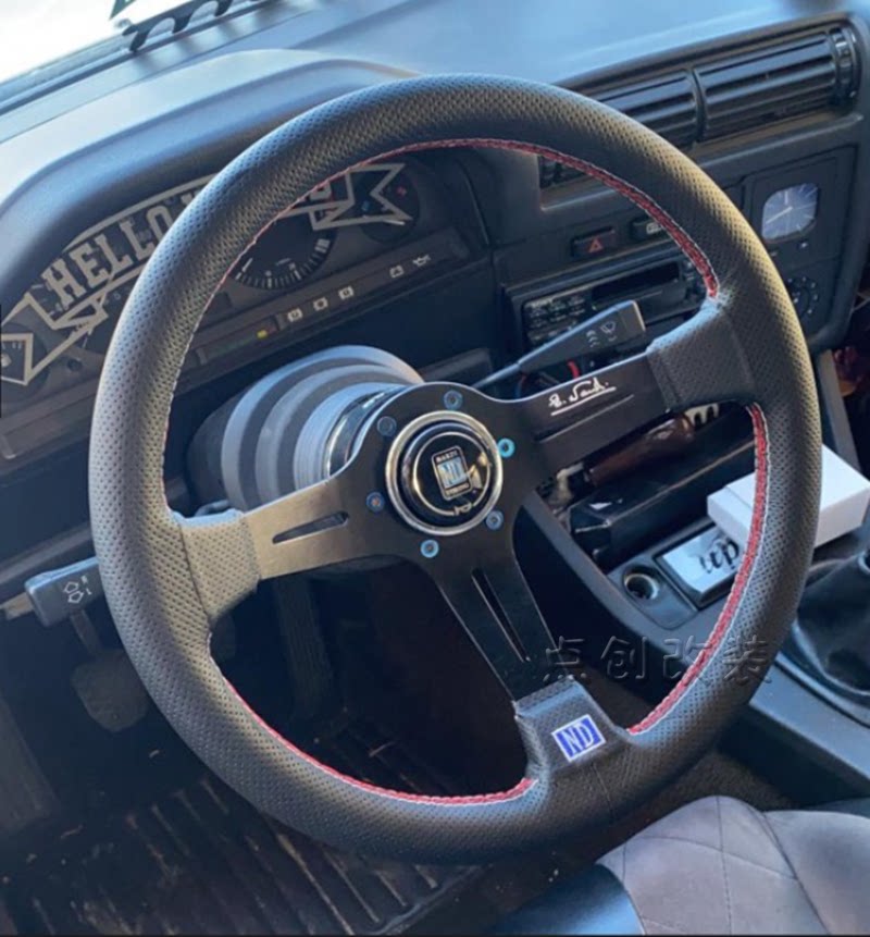 改装nd真皮14寸汽车方向盘 改装赛车竞技小凹支架通用转向方向盘