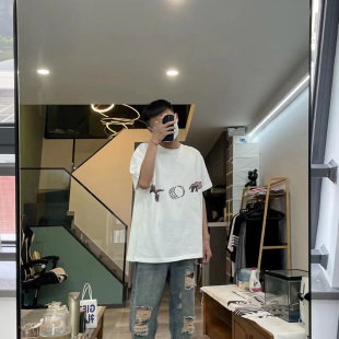 宽松学生休闲半袖 夏季 T恤男百搭韩版 潮牌纯棉手指环短袖 网红新款