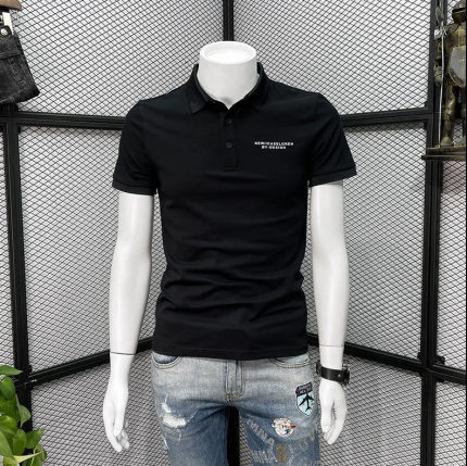 夏季男士短袖POLO衫2025新款潮牌休闲潮流修身字母印花翻领t恤 男
