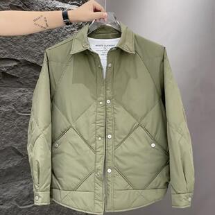 轻薄棉服男2024冬季 高端帅气菱形格翻领夹克保暖休闲外套男 新款