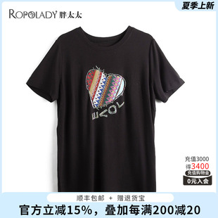 胖太太大码女装夏季新款民族风装饰上衣圆领T恤衫短款潮822219311