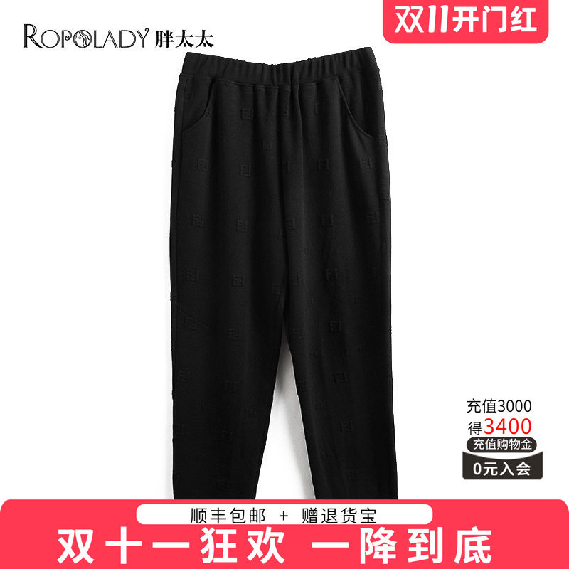 胖太太休闲裤适中舒适宽松高腰