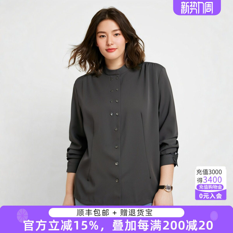 胖太太大码女装春装新品时尚立领长袖雪纺衬衫宽松休闲822206312