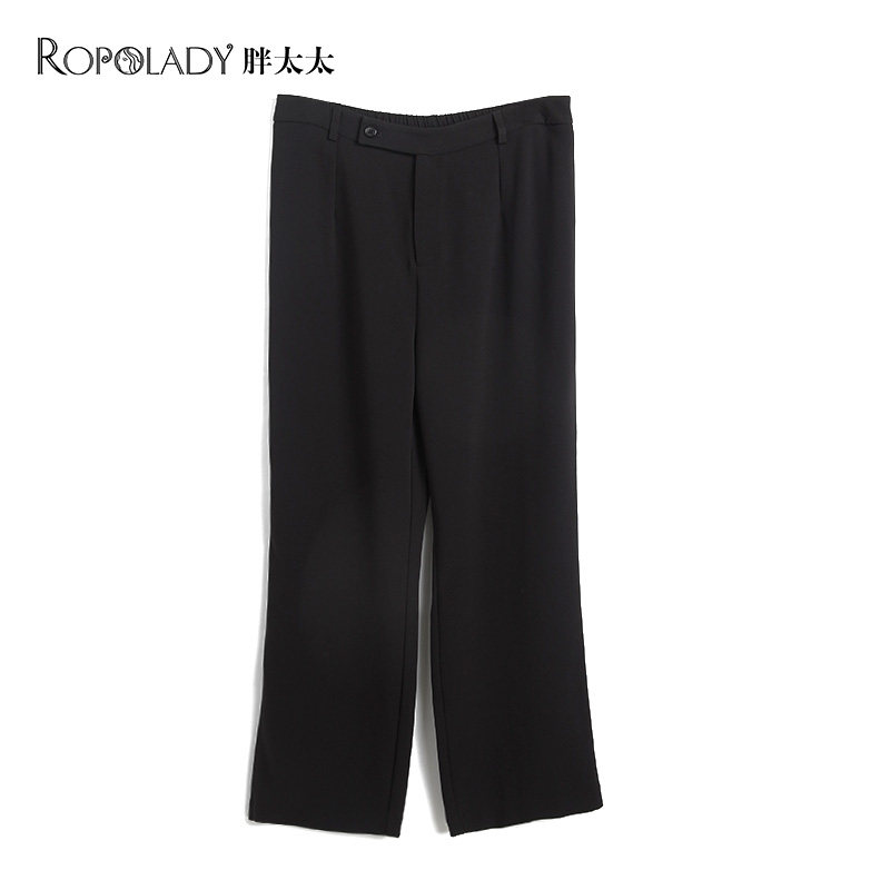 胖太太大码女装春新高腰松紧腰直筒休闲裤宽松通勤西裤421108821
