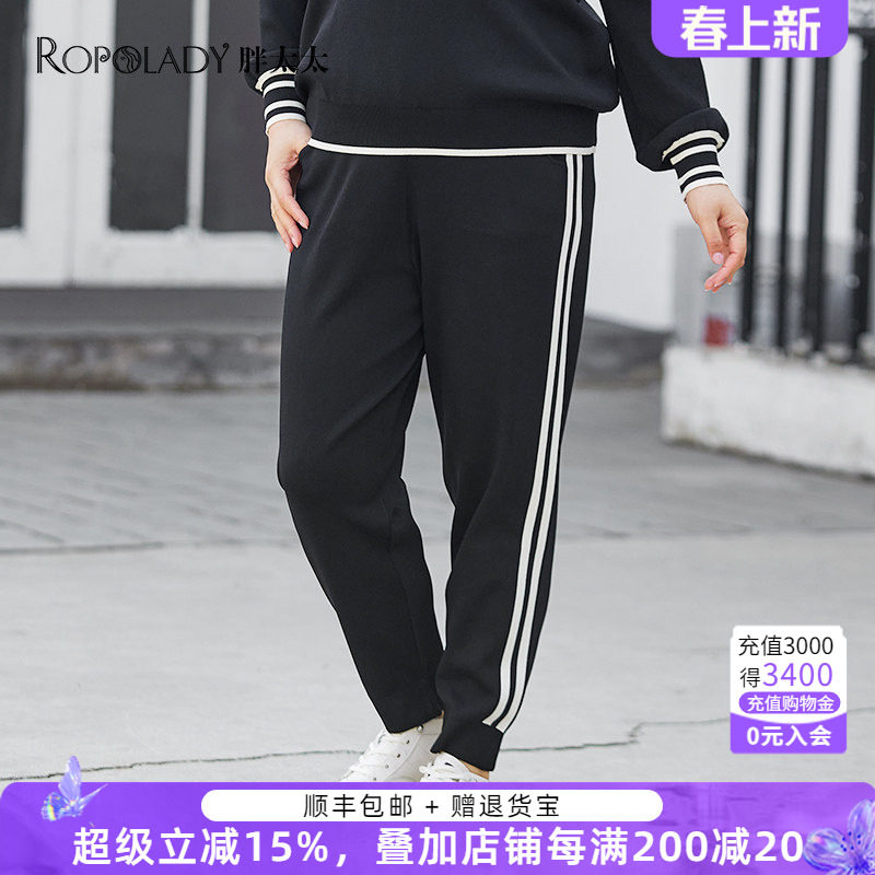 胖太太大码女装春装新款针织裤运动长裤妈妈款打底裤潮423108520